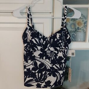 Caribbean Joe Blue and White Swim Tankini Top. Size 10